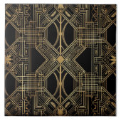 Art Deco, Black Gold, geometrisches Muster Fliese (Vorderseite)