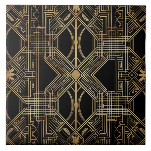Art Deco, Black Gold, geometrisches Muster Fliese (Vorderseite)