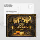 Art Deco Black Gold Halloween Feiertagspostkarte (Vorne/Hinten)