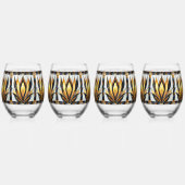 Art Deco Black Gold Hartglas Weinglas Ohne Stiel (Vorderseite)