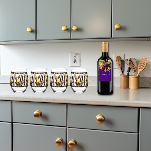 Art Deco Black Gold Hartglas Weinglas Ohne Stiel