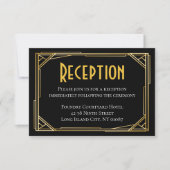 Art Deco Black Gold Hochzeitsempfang Great Gatsby Einladung (Vorderseite)
