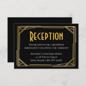 Art Deco Black Gold Hochzeitsempfang Great Gatsby Einladung (Vorne/Hinten)