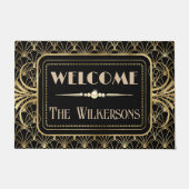 Art Deco BLack & Gold Individuelle Name Fußmatte (Vorderseite)