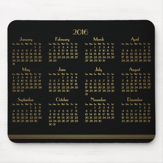 Art Deco Black Gold Jahrbuch Kalender 2016 Mousepa Mousepad (Vorne)