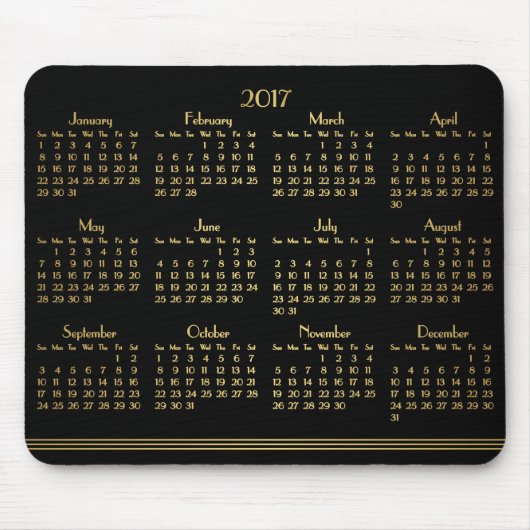 Art Deco Black Gold Jahrbuch Kalender 2017 Mousepa Mousepad (Vorne)