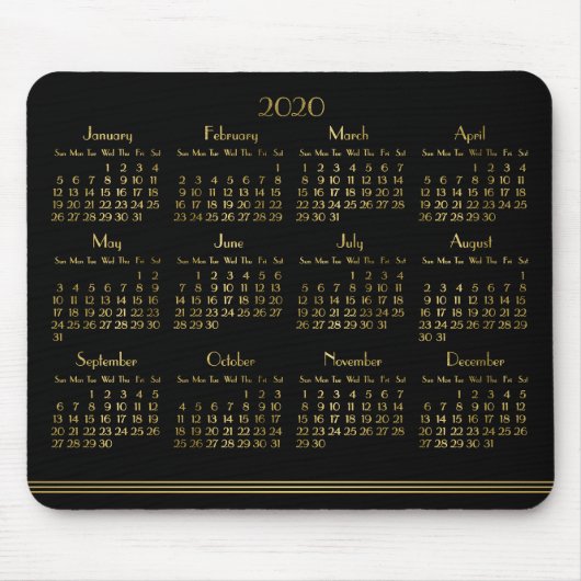 Art Deco Black Gold Jahrbuch Kalender 2020 Mousepa Mousepad (Vorne)