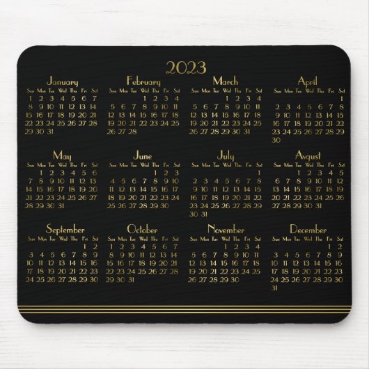 Art Deco Black Gold Jahrbuch Kalender 2023 Mousepad (Vorne)