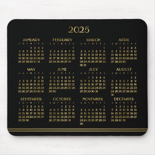 Art Deco Black Gold Jahrbuch Kalender 2025 Mousepad (Vorne)
