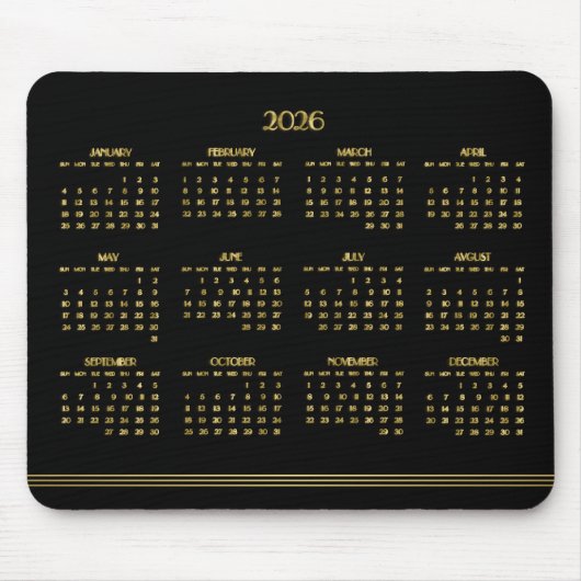 Art Deco Black Gold Jahrbuch Kalender 2026 Mousepad (Vorne)