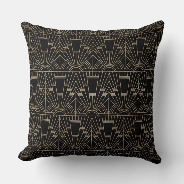 Art Deco Black Gold Kissen (Vorderseite)