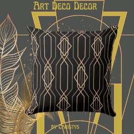 Art Deco Black & Gold Lumbar Pillow Kissen