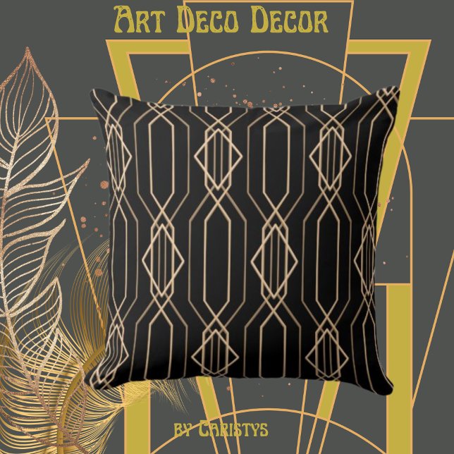 Art Deco Black & Gold Lumbar Pillow Kissen (Von Creator hochgeladen)