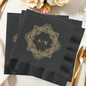 Art Deco Black Gold Mit Monogramm Servietten Mit Folie