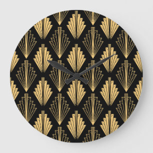 Art Deco Black Gold: Nahtlos Große Wanduhr