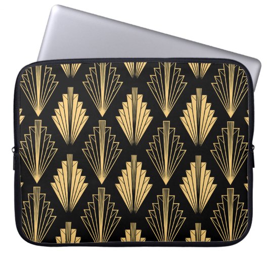 Art Deco Black Gold: Nahtlos Laptopschutzhülle (Vorderseite)