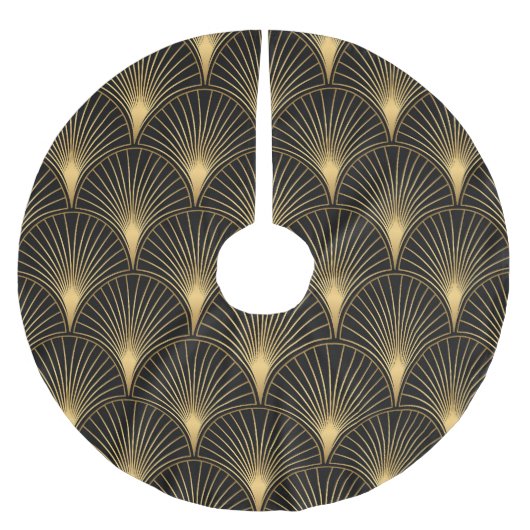 Art Deco Black Gold: Nahtloser Luxus Polyester Weihnachtsbaumdecke (Vorderseite)