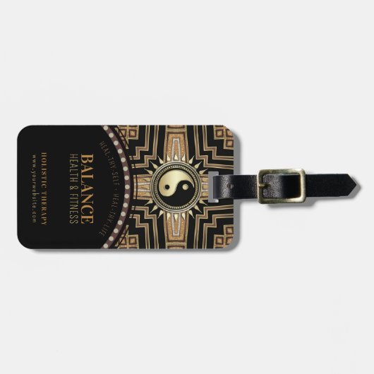 Art Deco Black Gold New Age Gold Glam Yin Yang Gepäckanhänger (Vorderseite horizontal)