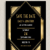 Art Deco Black Gold QR Code Hochzeit speichern das Save The Date