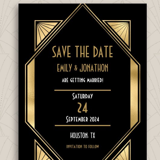 Art Deco Black Gold QR Code Hochzeit speichern das Save The Date