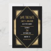 Art Deco Black Gold QR Code Hochzeit speichern das Save The Date (Vorderseite)