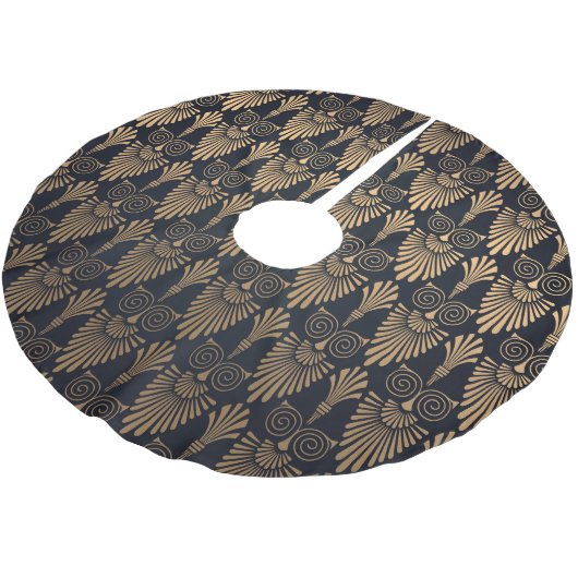Art Deco Black Gold: Retro. Polyester Weihnachtsbaumdecke (Schrägansicht)