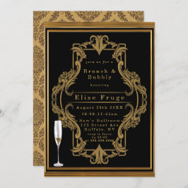 Art Deco Black Gold Royal Brunch & Bubbly Invitati Einladung