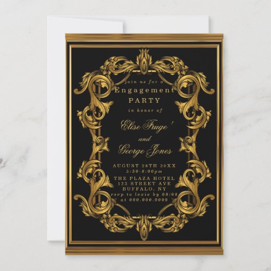 Art Deco Black Gold Royal Engagement Party Einladung (Vorderseite)