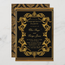 Art Deco Black Gold Royal Engagement Party Einladung