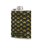 Art Deco Black Gold Scallop Shells Fan Custom Name Flachmann (Links)