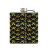 Art Deco Black Gold Scallop Shells Fan Custom Name Flachmann (Rückseite)