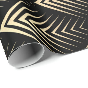 Art Deco Black Gold Sepia Scales Geometrie Geschenkpapier