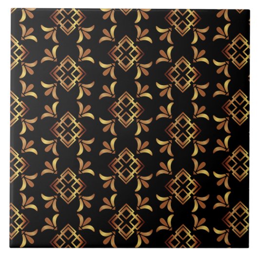 Art Deco Black, Gold und Brown Abstrakt Fliese (Vorderseite)