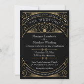 Art Deco Black & Gold Wedding Einladung (Vorderseite)
