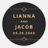 Art Deco Black Gold Wedding Runder Aufkleber (Vorderseite)
