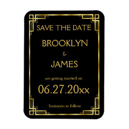 Art Deco Black Gold Wedding Save the Date Magnet