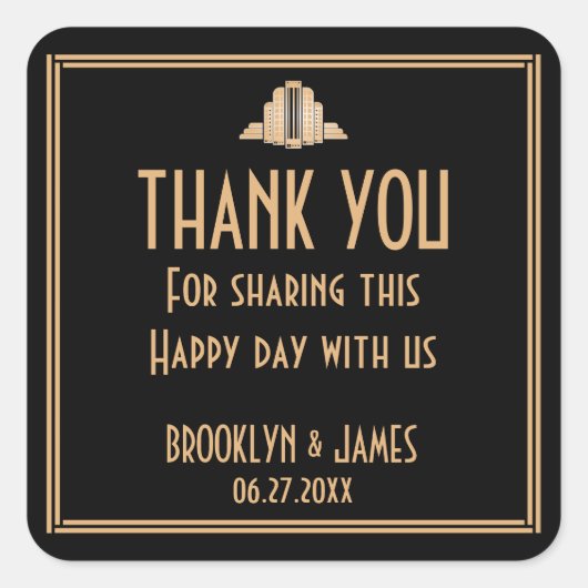 Art Deco Black Great Gatsby Wedding Stickers (Vorderseite)
