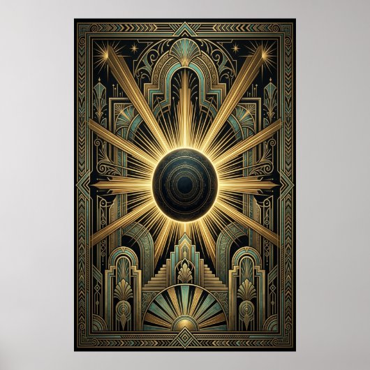 Art Deco Black Hole Celestial Poster | Gold Teal  (Vorne)