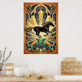 Art Deco Black Horse Cactus Palace Gold Teal Poste Poster (Küche)
