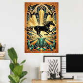 Art Deco Black Horse Cactus Palace Gold Teal Poste Poster (Heimbüro)