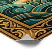 Art Deco Black Horse Statue Sunburst Teal Gold Poster (Ecke)