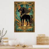 Art Deco Black Horse Statue Sunburst Teal Gold Poster (Küche)