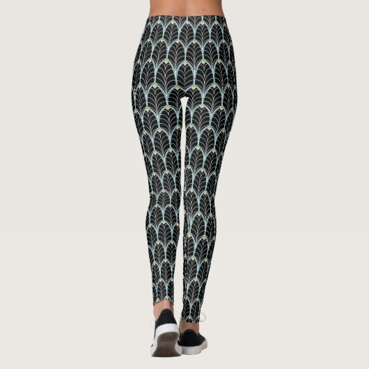 Art Deco Black Palmetto Muster der 1920er Jahre Leggings (Rückseite)