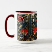 Art Deco Black Red Gold Abstrakt Tasse (Links)