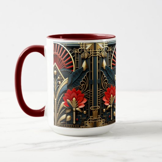 Art Deco Black Red Gold Abstrakt Tasse (Links)