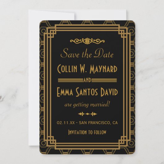 Art Deco Black Save the Data Save The Date (Vorderseite)