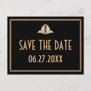 Art Deco Black Save the Date Postcard Ankündigungspostkarte