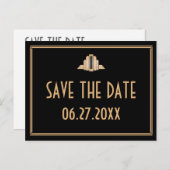 Art Deco Black Save the Date Postcard Ankündigungspostkarte (Vorne/Hinten)