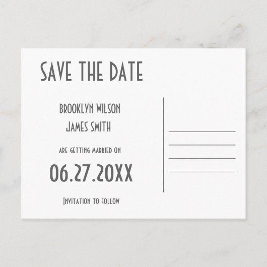 Art Deco Black Save the Date Postcard Ankündigungspostkarte (Rückseite)