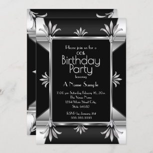 Art Deco Black Silver Chrome Geburtstagsparty Einladung